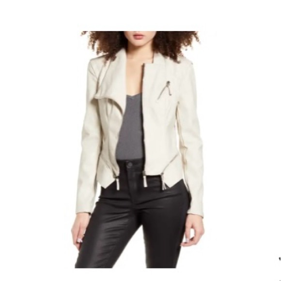 BLANKNYC Zipper Detail Asymmetrical Moto Jacket Faux Leather “Vanilla Latte” - Picture 1 of 16